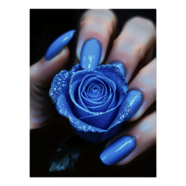 Pôster Glitzernde Blaue Rose mit Passenden Nägeln