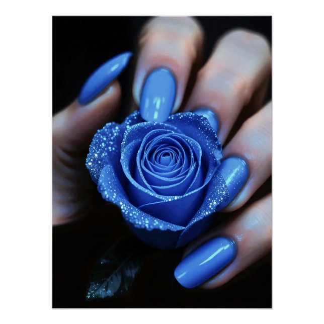 Pôster Glitzernde Blaue Rose mit Passenden Nägeln (Frente)