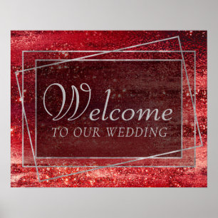 Poster Glitzy Foil Henna Crimson Red Sparkle Bem-vindo