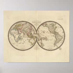 Poster Globe into two hemispheres