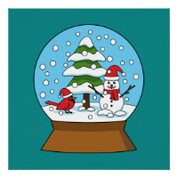Globo de Neve com Cardeal Snowman e Pine Tree