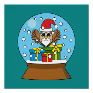 Pôster Globo de Neve com Santa Claus Owl