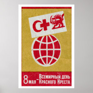 Poster Globo do Cruz Vermelha Leão Caixa de Fósforos Arte