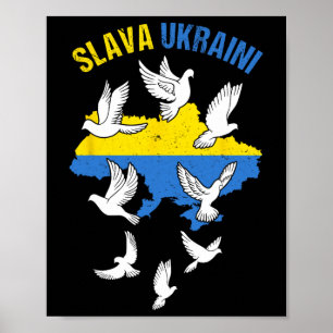 Poster Glória à Ucrânia Mapa da Ucrânia Bandeira Pombas D