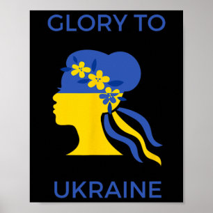Poster Glória à Ucrânia Mulher Com Bandeira Ucraniana E E
