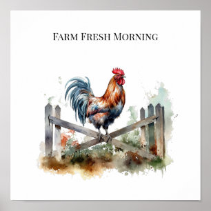 Poster Glória Matinal: Galo em Aquarela, personalizado