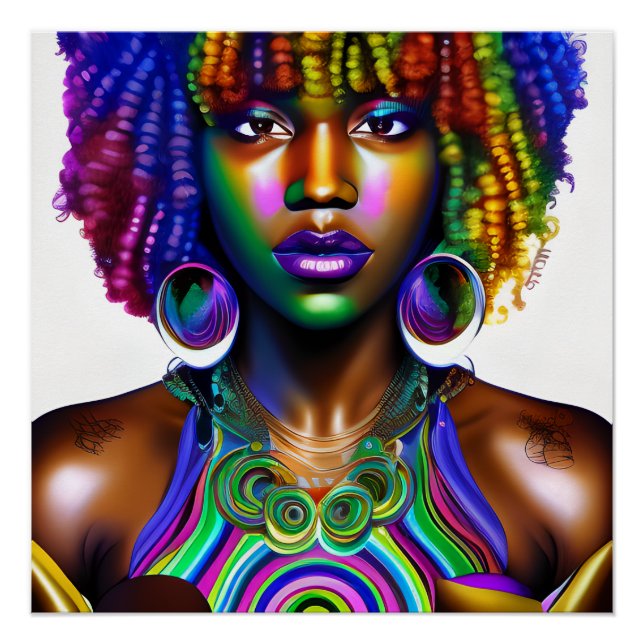 Pôster Gloria Rainbow Cute Hair Negro Melanina Afro (Frente)