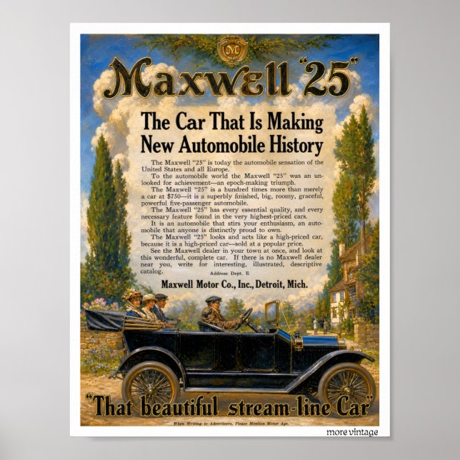 Poster glorioso ANÚNCIO AUTOMÁTICO DE COR MAXWELL c1925 (Frente)
