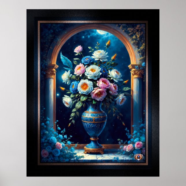 Poster Glorioso Buquê Floral Sob Um Céu Luar (Frente)