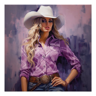 Pôster Glorioso Gingham: Arte de Muro de Cowgirl