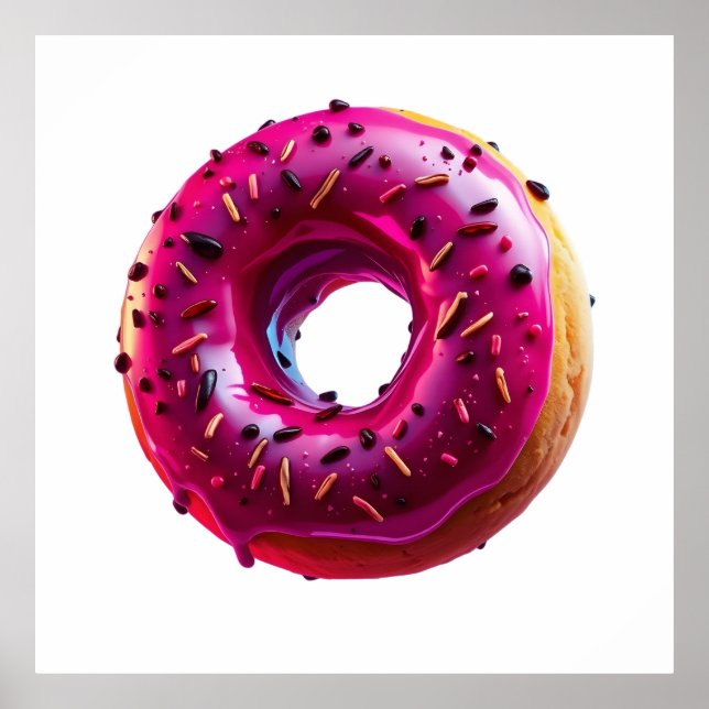 Poster Glossy Pink Donut with Dark Sprinkles (Frente)