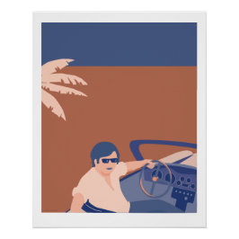 Pôster Glossy poster met afbeelding van man in sportwagen