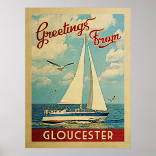 Poster Gloucester Sailboat Viagens vintage Massachusetts