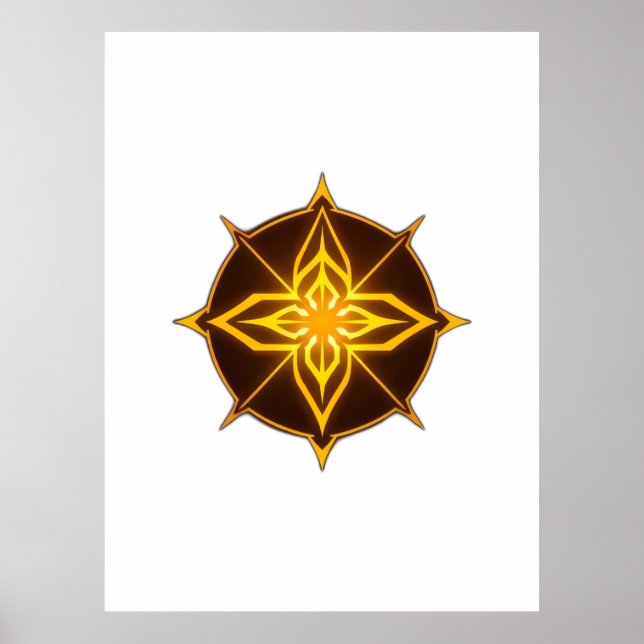 Poster Glowing Golden Compass Rose on Dark Circle (Frente)