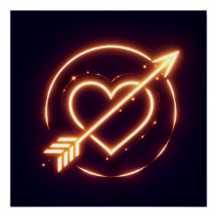 Pôster glowing image of a heart with cupid's arrow