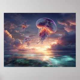Poster Glowing Jellyfish in Sunset Skies