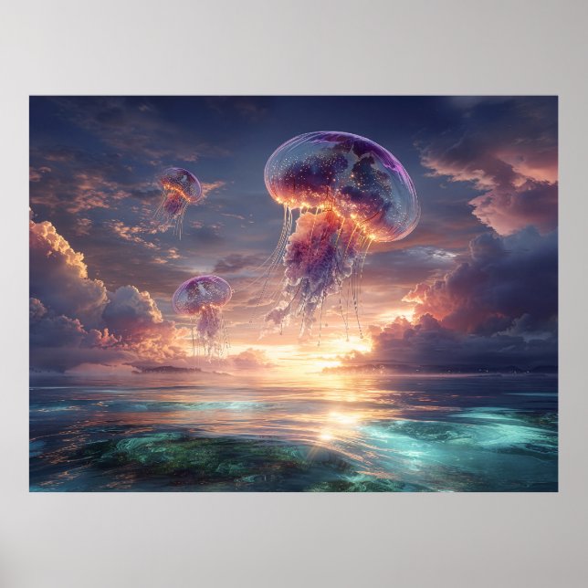 Poster Glowing Jellyfish in Sunset Skies (Frente)
