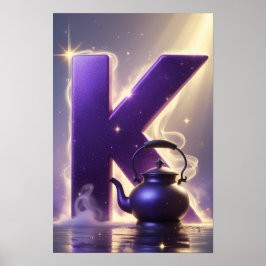 Poster Glowing Letter K Halloween Wall Art for Kids Room