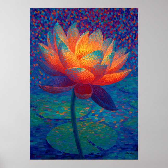 Poster Glowing Lotus Flower Pointillism Art (Frente)