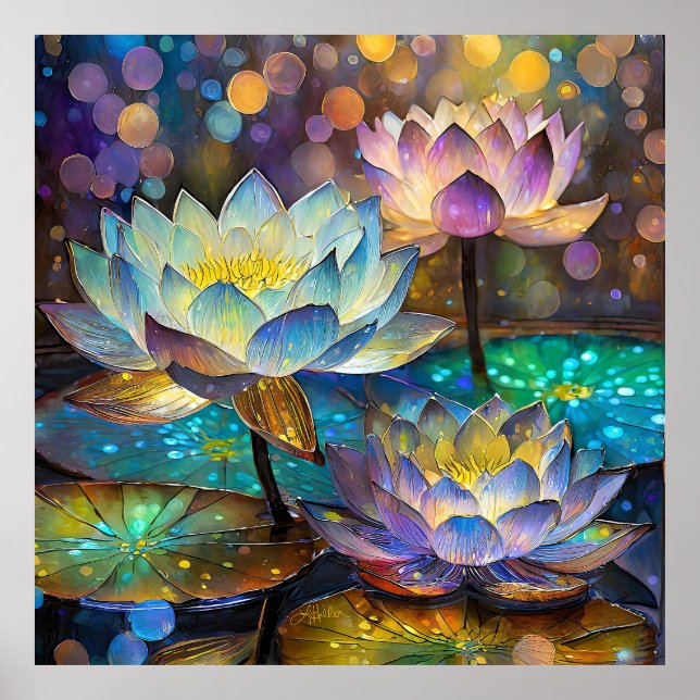 Poster Glowing Lotus Flowers Trio (Frente)