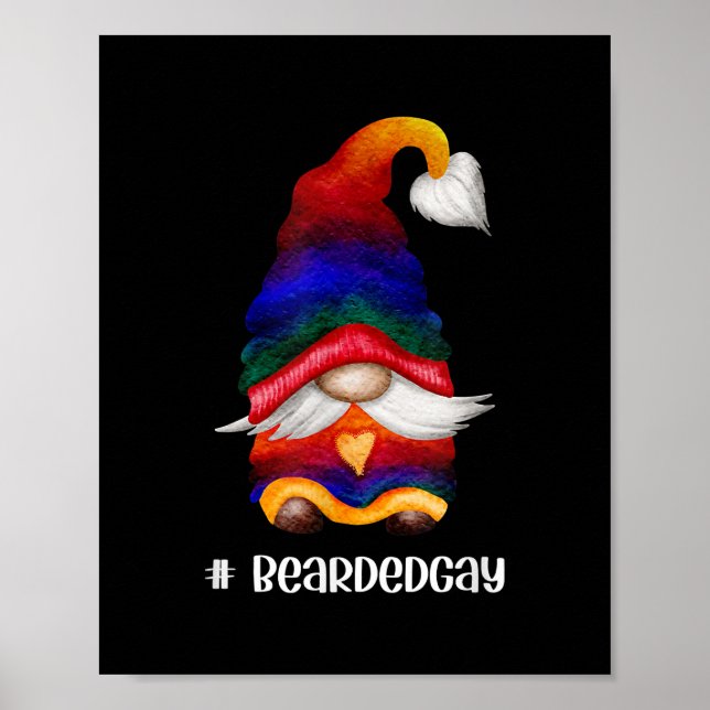 Poster Gnome Coração Arco-íris Masculino Com Barba Bearde (Frente)