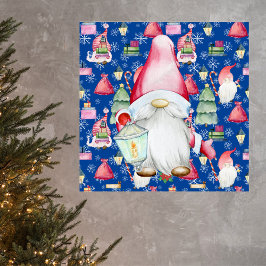 Poster Gnome do Papai Noel de Natal & Fundo de Padrão Azu