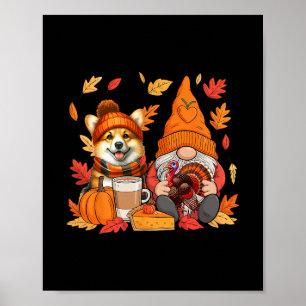 Poster Gnome Peru Corgi Dia de Ação de Graças Outono Folh