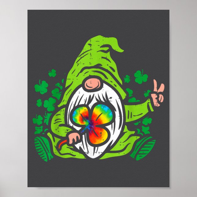 Poster Gnome Tie Dye Shamrock Clover St Patricks Day Hipe (Frente)