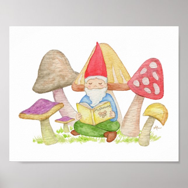 Pôster Gnome with Mushroom Book art print (Frente)