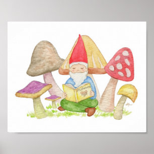 Pôster Gnome with Mushroom Book art print