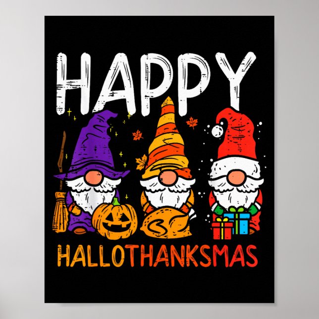 Poster Gnomes Happy Hallothanksmas Halloween Thanksgiving (Frente)