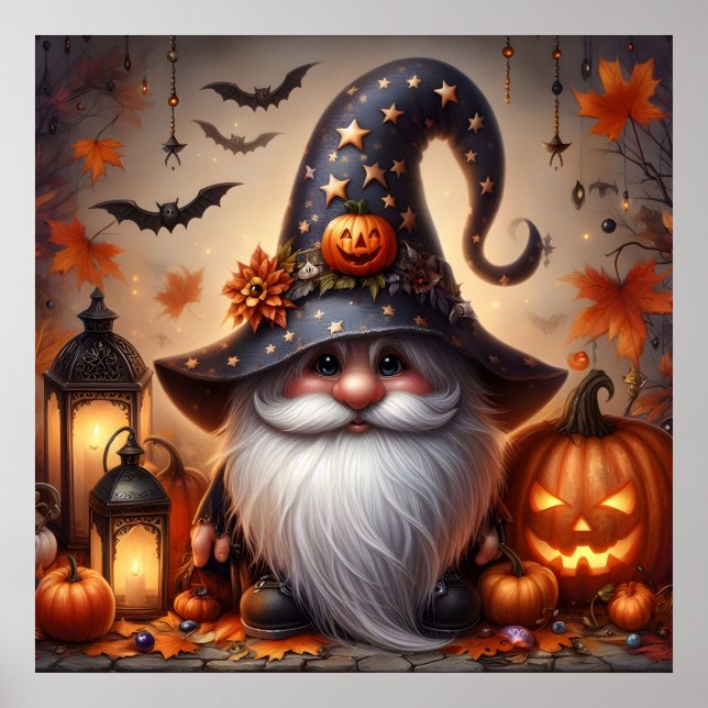 Poster Gnomo de Halloween bonito com Jack-O-Lanterns (Frente)