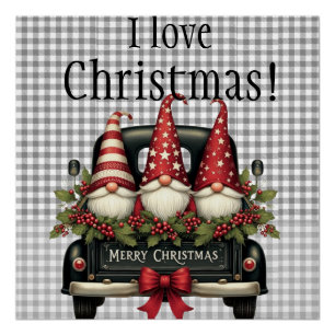 Pôster Gnomo de Natal “Eu amo o Natal”