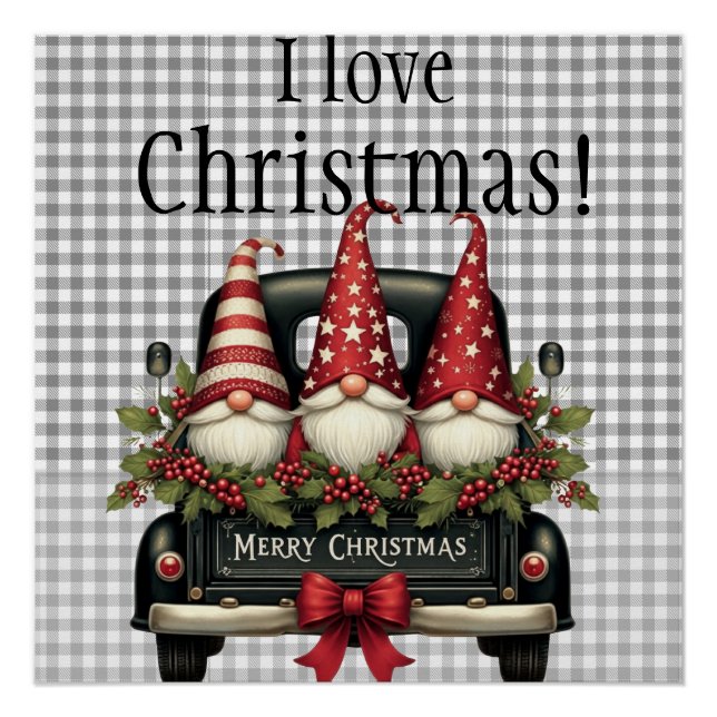 Pôster Gnomo de Natal “Eu amo o Natal” (Frente)