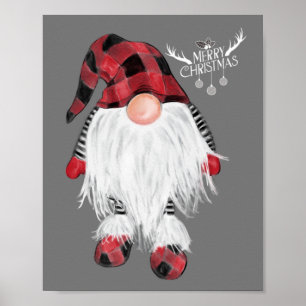 Poster Gnomo do Jardim Feliz Natal Xadrez de Buffalo Verm