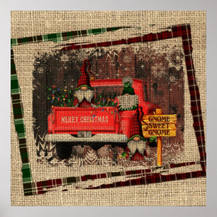 Poster Gnomo Doce Gnome Red Truck Xadrez Rustic