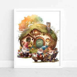 Poster Gnomo Fofo, Cogumelo e Casa Feliz