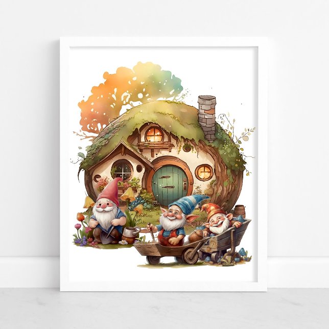 Poster Gnomo Fofo, Cogumelo e Casa Feliz (Criador carregado)
