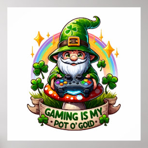 Poster Gnomo Gamer do Dia de São Patrício