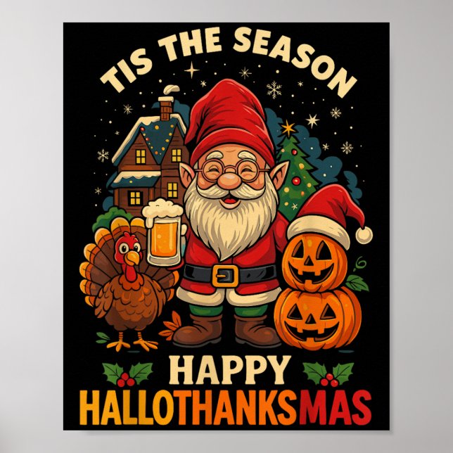 Poster Gnomo Happy Hallothanksmas Shirt Halloween Thankg (Frente)