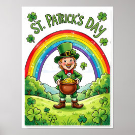 Poster Gnomo Leprechaun Dia de São Patrício Trevo