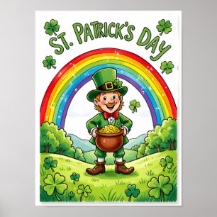 Poster Gnomo Leprechaun Dia de São Patrício Trevo