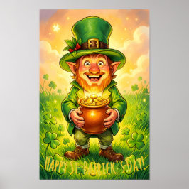 Poster Gnomo Leprechaun Personalizado Feliz Dia de São Pa