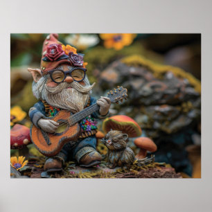 Poster Gnomo musical bonito tocando guitarra