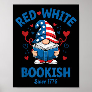 Poster Gnomo Patriótico Leitor Livresco Vermelho Branco