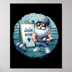 Poster Gnomo Retro Fitness com Roupa de Academia com Halt