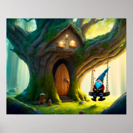 Poster Gnomo Swing em um Swing de sua Tree House.