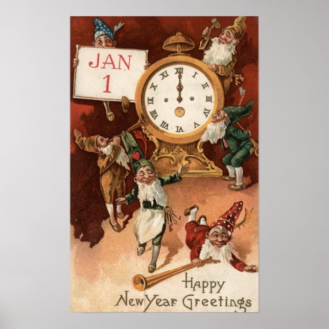 Poster Gnomos a pedalar um relógio (Frente)