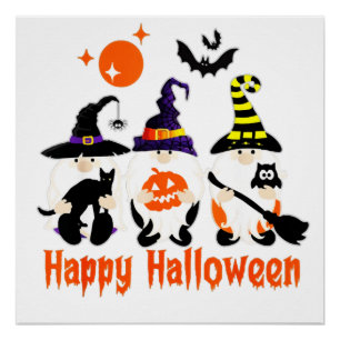 Pôster Gnomos de Halloween Fofos Abóbora de Outono