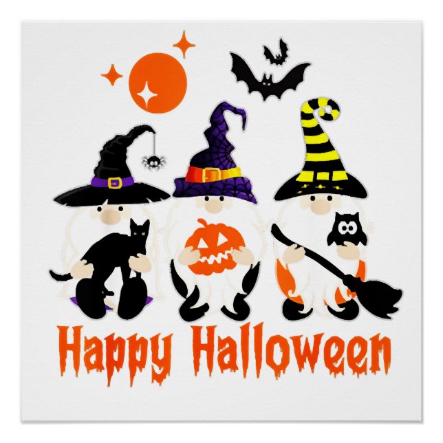 Pôster Gnomos de Halloween Fofos Abóbora de Outono (Frente)